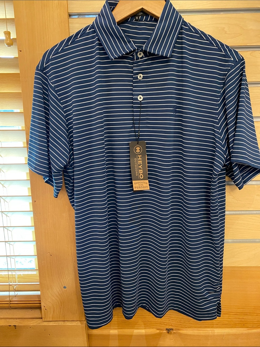 Heybo Men's Navy Striped Performance Polo